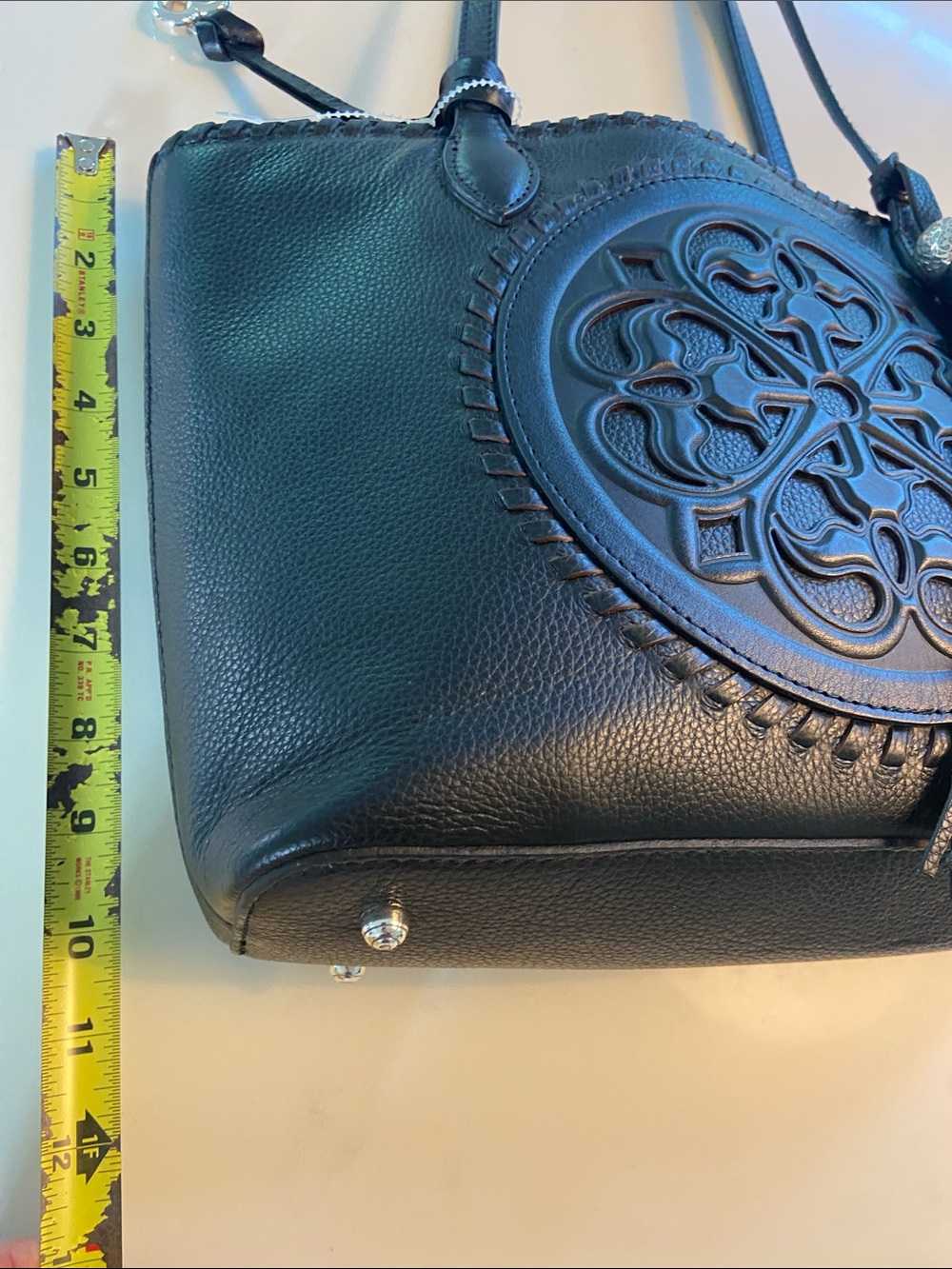 Brighton Black Leather Tote with Embossed Medallion and Tassel - Picture 14 of 15